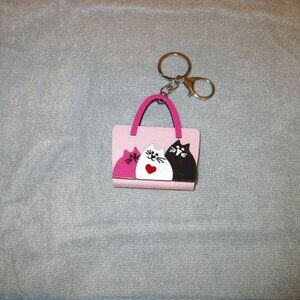New Cats Handbag Charm Key Ring Fob Bag Clip Love Dad Mom Baby Kitten Pink